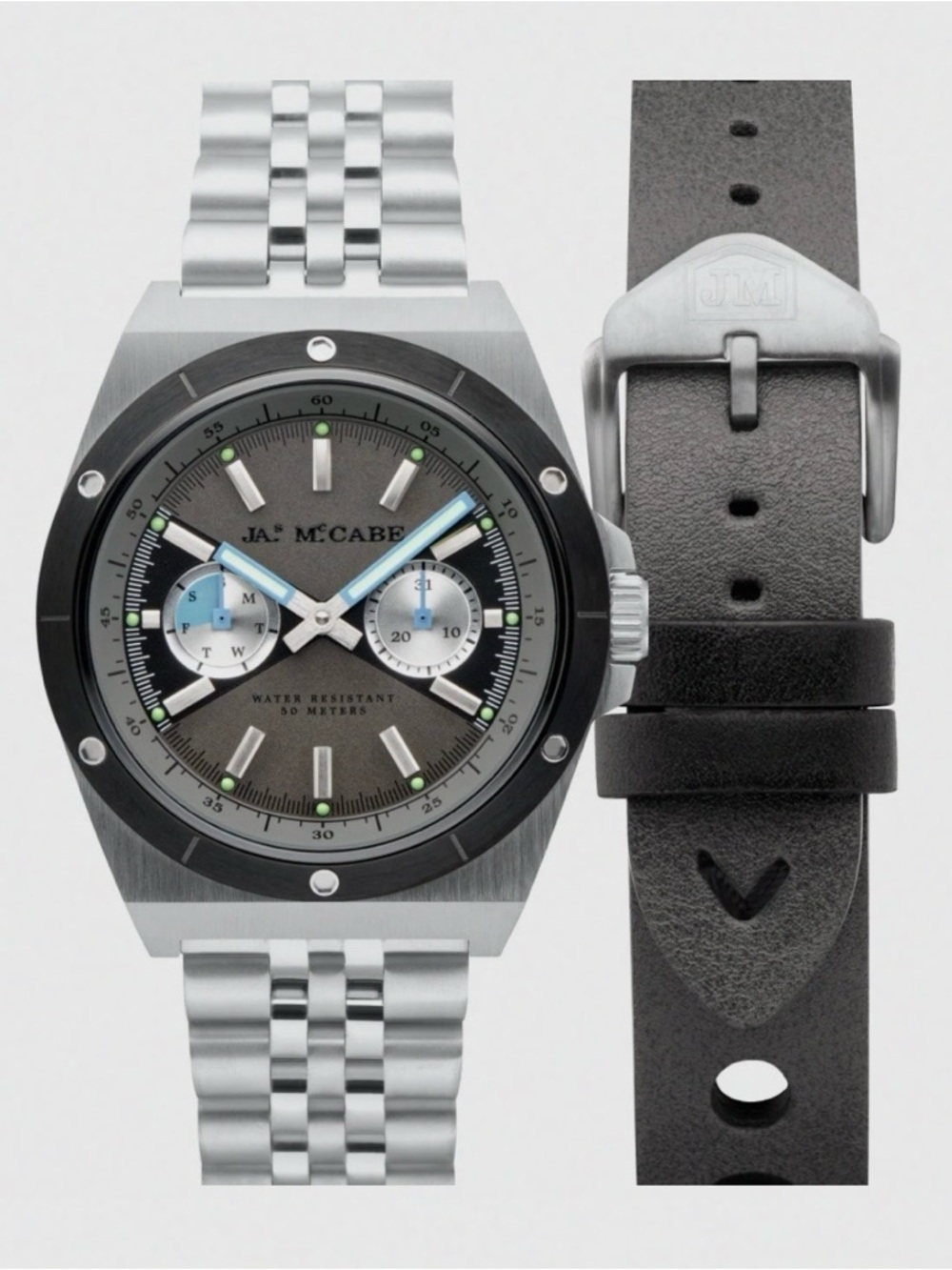 Jack McCabe Stainless Steel Watch with 3 complication movement - Gray Dial